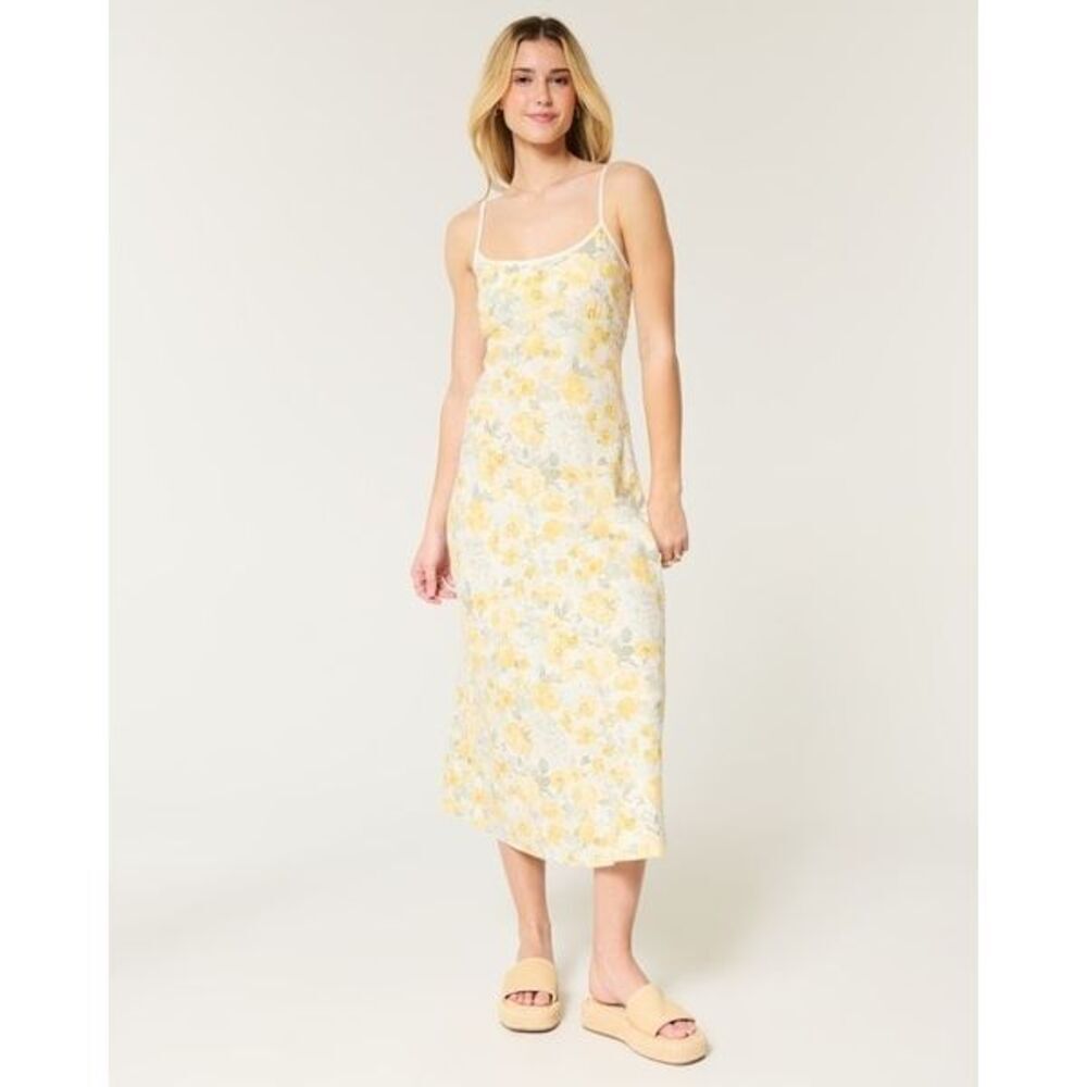 Hollister LINEN-BLEND OPEN BACK SLIP MIDI DRESS M